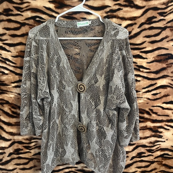 Lulu-B Tops - Lulu-B Open Weave Button Cardigan in Taupe